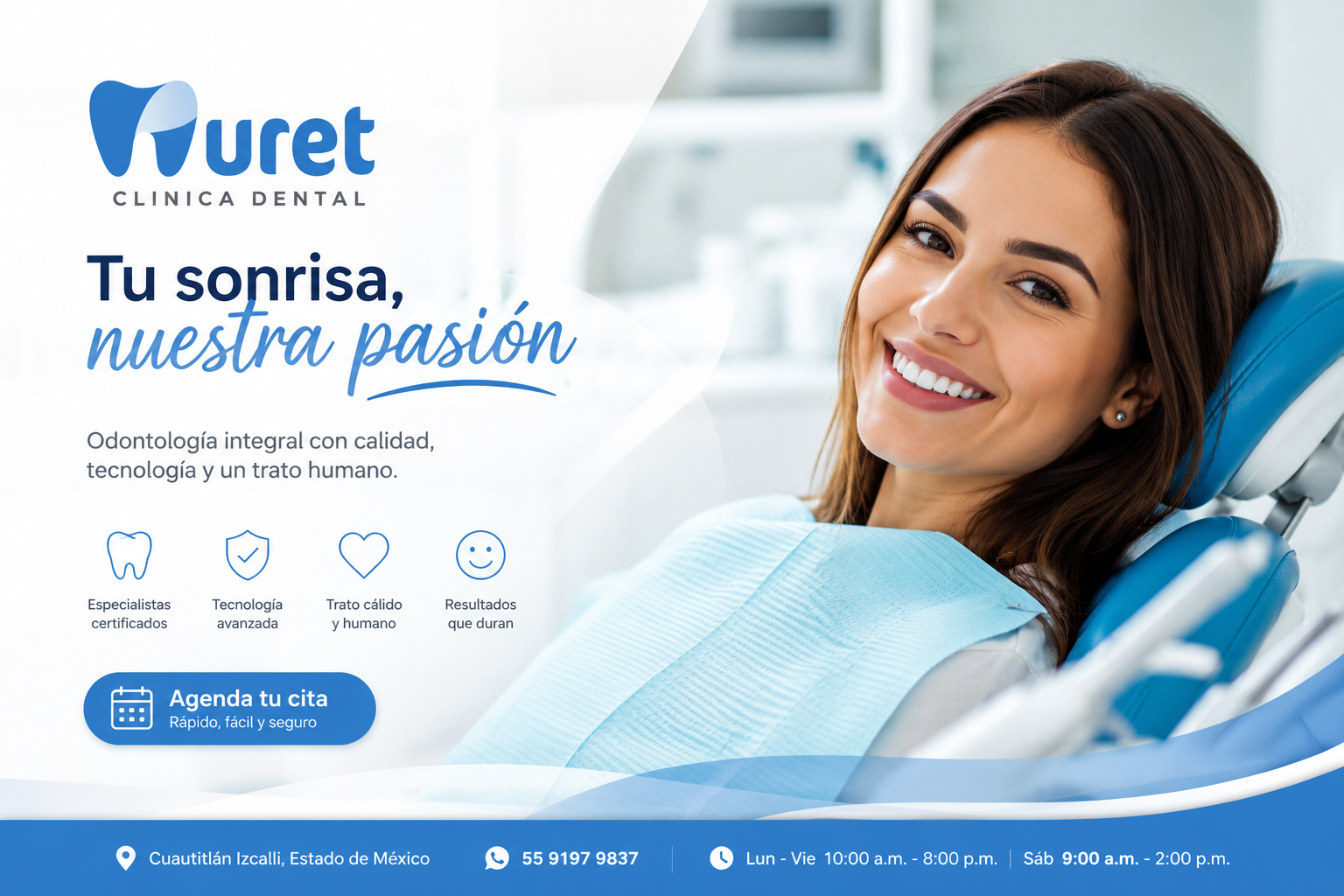 Paciente sonriendo después de recibir atención dental en Clínica Dental Muret